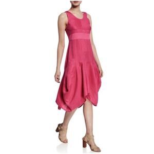 Neiman Marcus Linen & Cotton Blend Midi Dress Pink Fuchsia Boho Lagenlook Size L